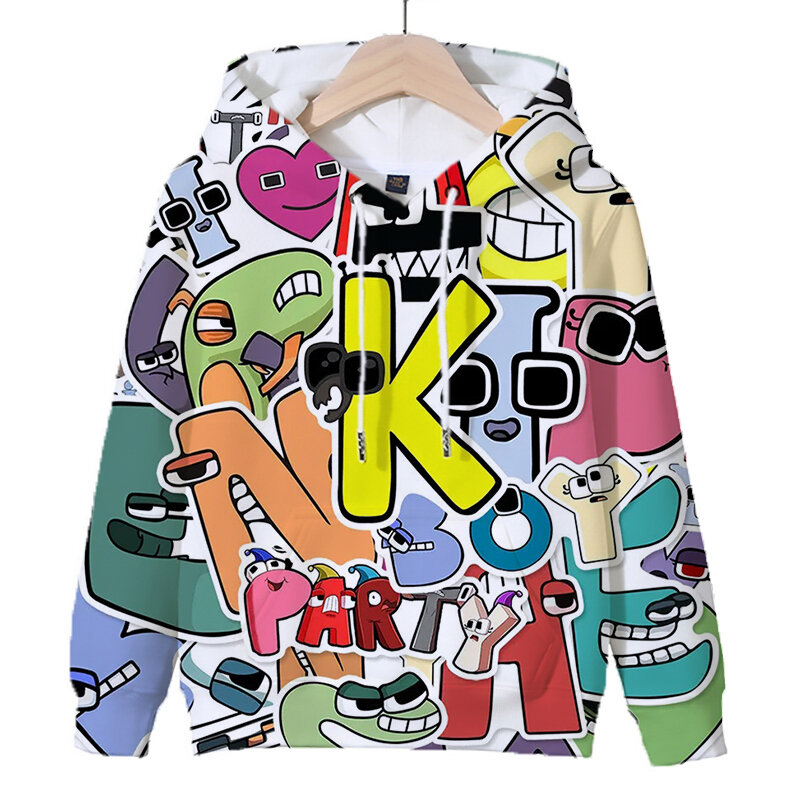 Bluzy z kapturem z nadrukami bluzy dla dzieci z alfabetu jesienna pulower w stylu Harajuku chłopców y2k Sudadera Anime bluza z kapturem dla dzieci