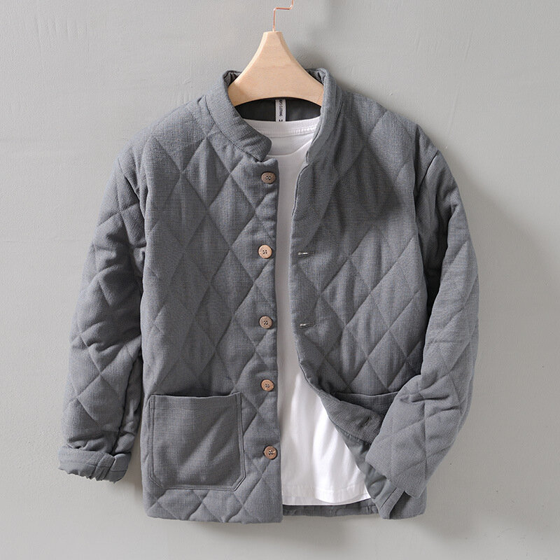 Куртка мужская стеганая с воротником-стойкой, винтажная теплая однотонная свободная универсальная верхняя одежда в японском стиле