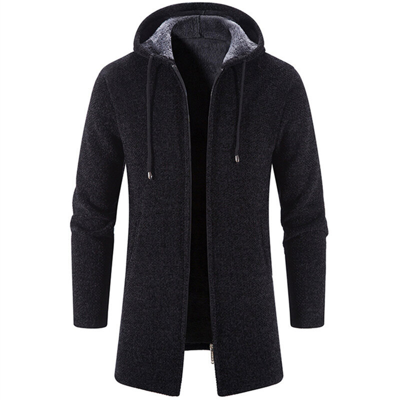 Men's New Autumn/Winter Knitwear Men's Jacket Thickened Medium Length Cardigan Hooded Zipper Outerwear