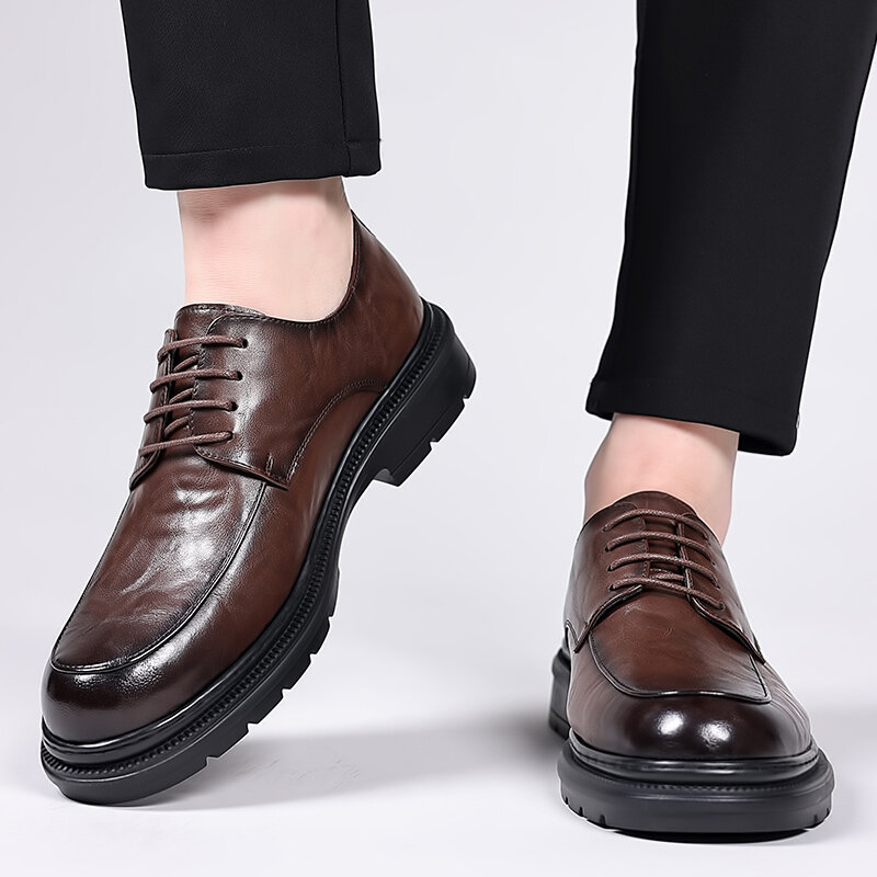 Sapatos de couro genuíno com renda para homens e mulheres, sapatos de caminhada respiráveis, sapatos de negócios casuais de alta qualidade, nova moda, 2023