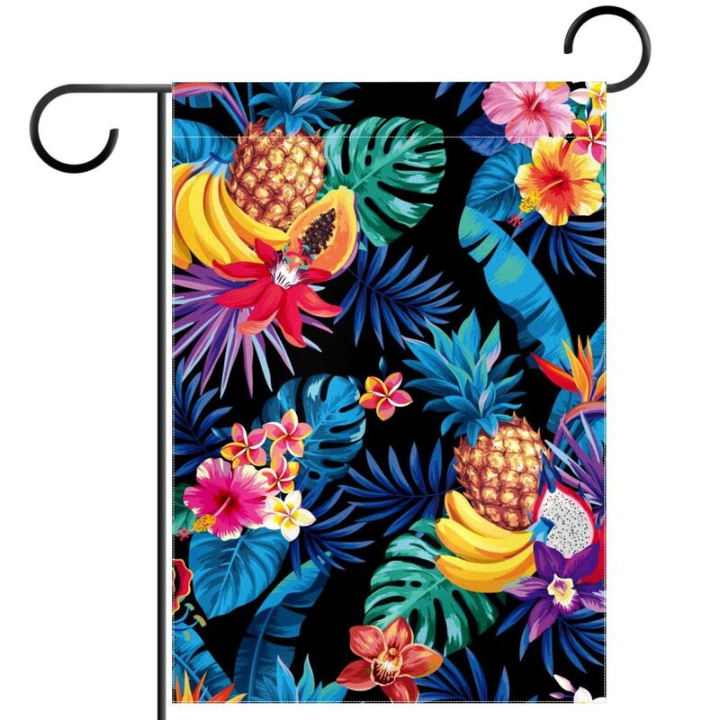 Pineapples Garden Flag Tropical Palm Leaves Flowers Yard Flag Colorful Summer Fruit Double Sided Polyester Outdoor Lawn Flags
