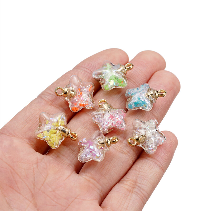 10Pcs 17x19mm Luminous Quicksand Beads Five-pointed Star Charms Pendants Ornaments for Necklace Earrings DIY Jewelry Making