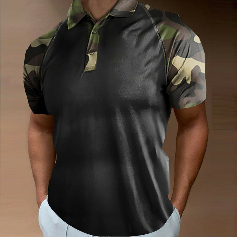 Men Spring And Summer Fashion Loose Lapel Zipper 3D Digital Printing Short Sleeve Top T Shirt Sports male t-shirts