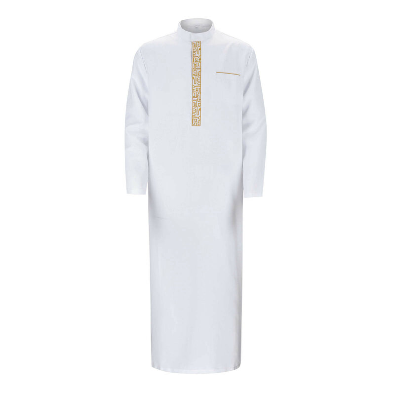 Mens Long Sleeve Kaftan Arab Robe Stand Collar Muslim Robe Crew Neck Arab Robe Islamic Robe Muslim Ethnic Clothing Robes