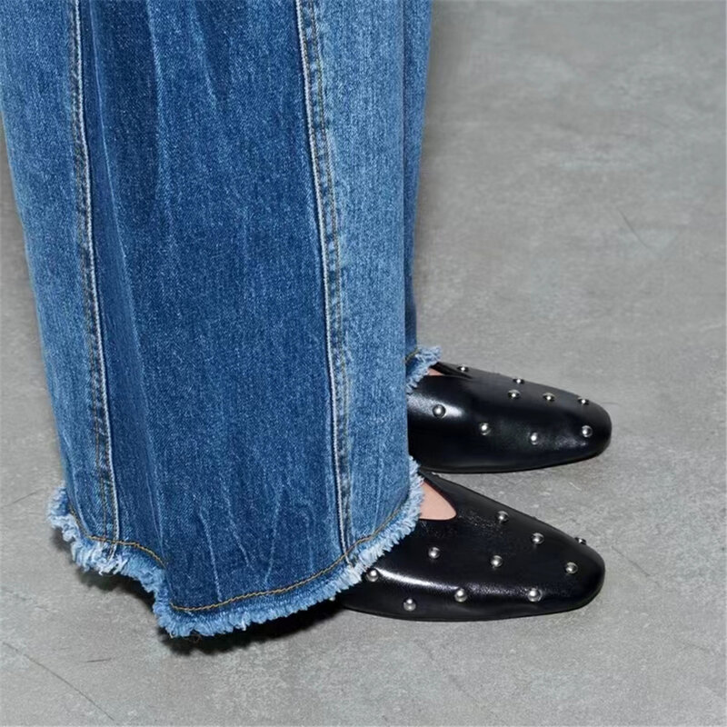 FEDONAS 2024 New Rivets Women Flats Genuine Leather Buckles Spring Summer Fashion Soft Leather Shoes Mary Jane Flats Shoes Woman