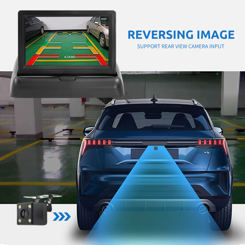 MJDOUD-Monitor do carro com câmera de visão traseira, 4.3 "TFT LCD HD Screen, câmera de backup LED para estacionamento do veículo, fácil instalação