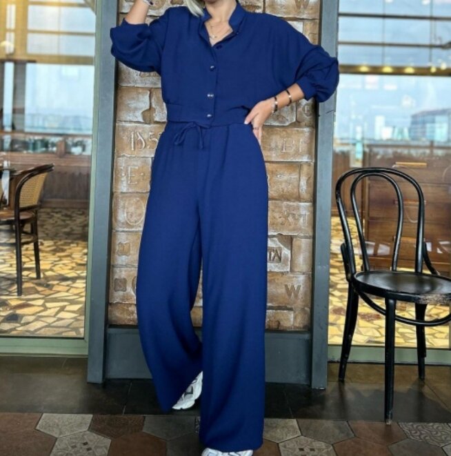 Pants Sets for Women 2024 Fashion Loose Solid Color Long Sleeved Top with Tie Up Casual Style Wide Leg Pants Set Women 2 Piece