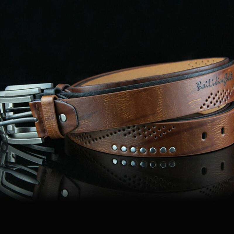 Cinturón de cuero con hebilla de Pin para hombre, cinturón informal, duradero, salvaje