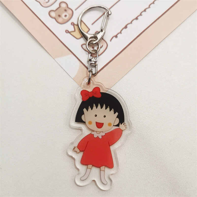 ตัวการ์ตูน Chibi Maruko-chan, พวงกุญแจสร้างสรรค์พวงกุญแจคู่รักห้อยสำหรับบรรจุภัณฑ์ตุ๊กตาของขวัญน่ารักสำหรับเด็กผู้หญิง