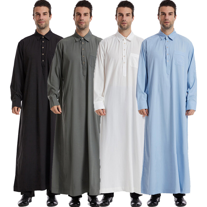 Muzułmańskie mężczyźni Jubba Thobe islamska odzież Kimono szlafrok z długim rękawem indyk Musulim noszą ubrania z indyka, które dla mężczyzn sukienka Abaya Eid