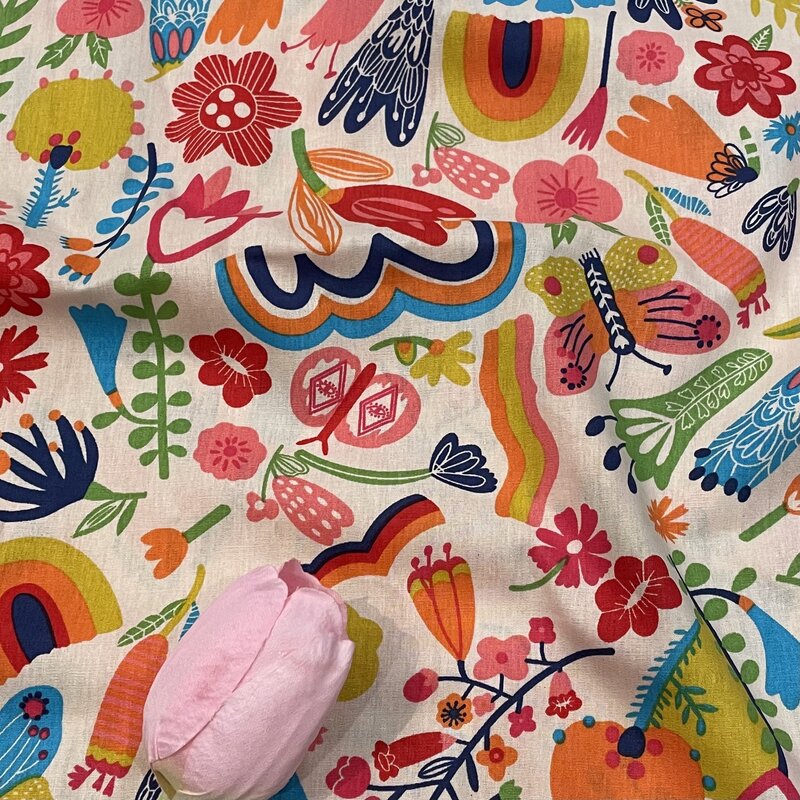 50*145cm il tessuto stampato in cotone 100% fiore arcobaleno viene utilizzato per abiti e gonne per bambini Patchwork in tessuto cucito a mano DlY