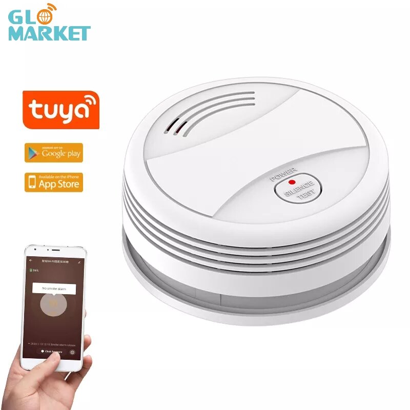 Glomarket Tuya Wifi Smoke Detector Smart Fire Alarm Sensor Home Security System Wireless Smoke Detector Work With Mobile APP