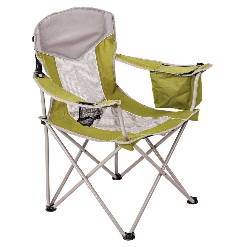 Adult Oversized Mesh Camp Chair with Cooler, Green & Gray