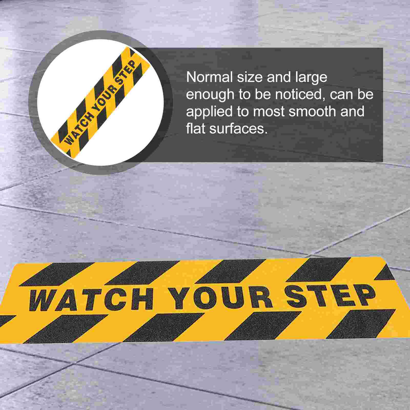2 Pcs Warning Anti-slip Stickers Adhesive Decal Tape Flash Floor Watch Your Step Sign Rubber Peva The Pet Decals