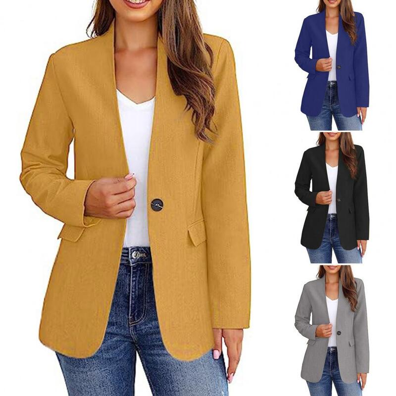 Jaqueta de escritório monocromática para mulheres, casaco de negócios, manga comprida, decote em v, slim fit, elegante, outono e inverno