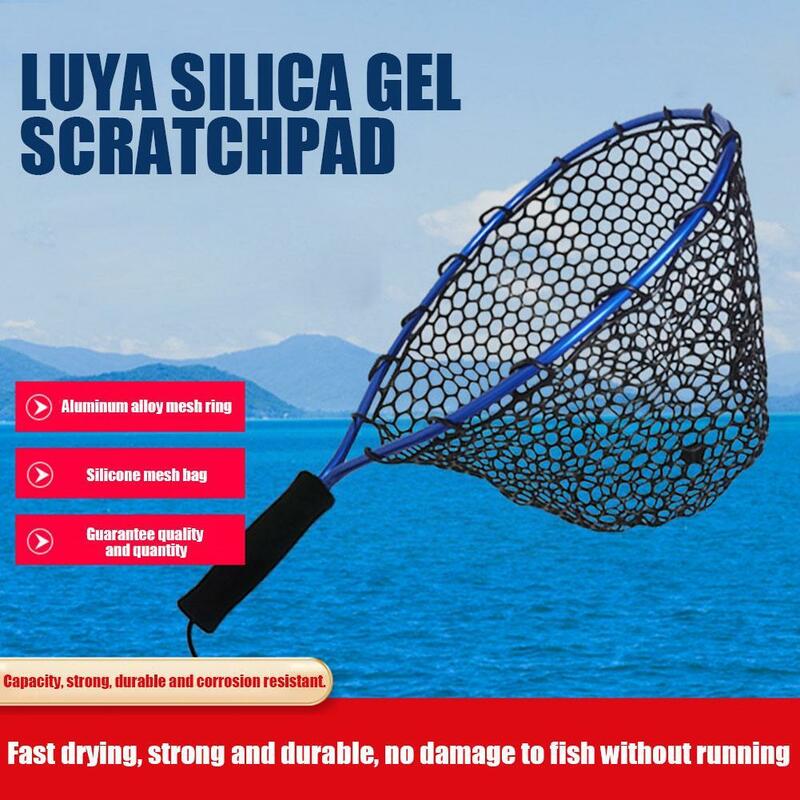 Portable Fishing Net Silicone Fish Landing Net EVA Handle Tools Bracket Nets Aluminum Fishing Grip X4R1
