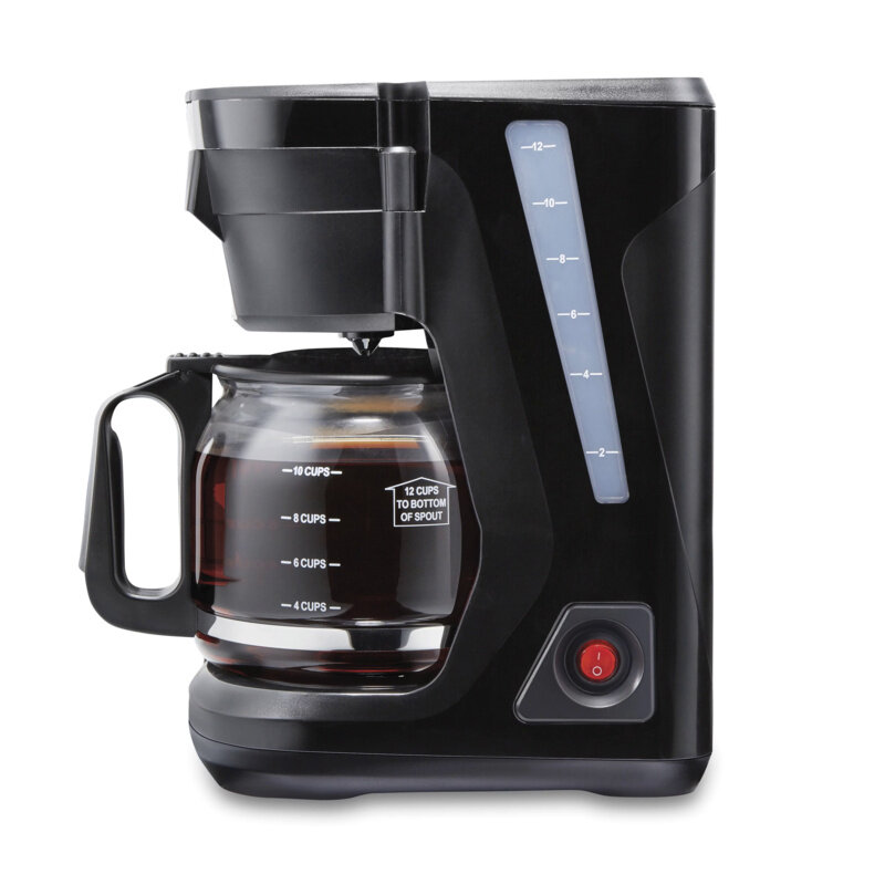 Proctor Silex Front Fill Compact 12 Cup Coffee Maker, Glass Carafe, Compatible with Smart Plugs, Black, 43680PS