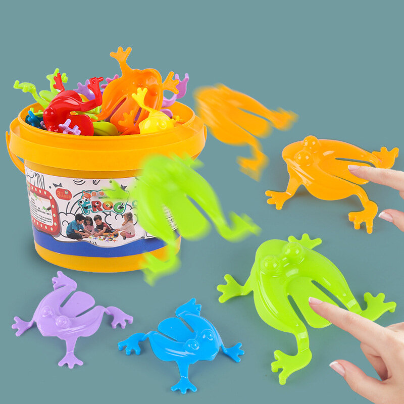 Jumping Frogs Bounce Fidget Brinquedos para Crianças, Novidade Figuras de Ação com Balde, Stress Reliever Toys, Presente de Aniversário, 12Pcs