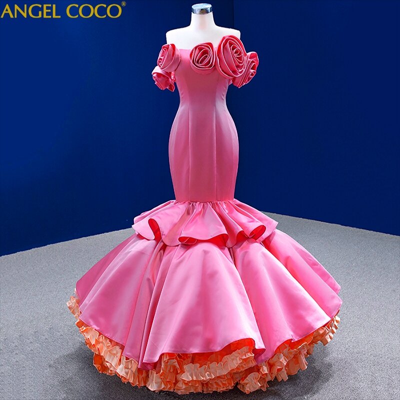 Robe de soirée de forme sirène pour femmes, rose, fleurs 3D, élégante, de bal de promo, de célébrité, personnalisée, robes de Gala