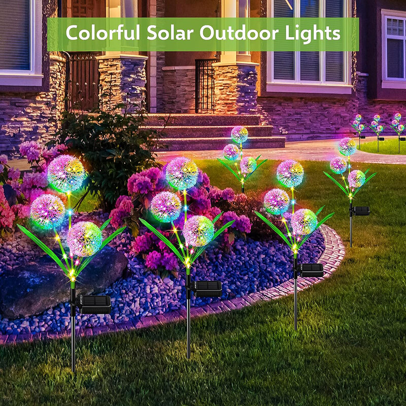 Solar Dandelion Flower Light Outdoor Waterproof LED Decorative Light Lamp for Backyard & Exterior Garden Street Patio Decoration