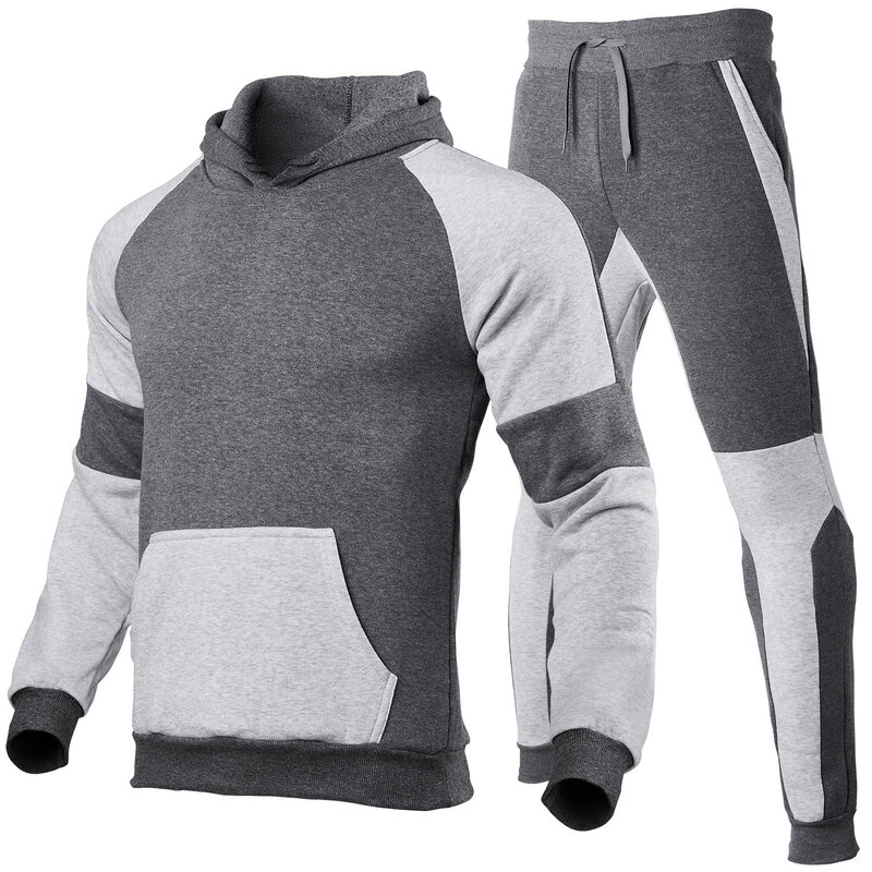 Conjunto de suéter con capucha y hombro de felpa para hombre, chándal deportivo de moda con múltiples paneles, ropa de ocio, otoño e invierno, 2023