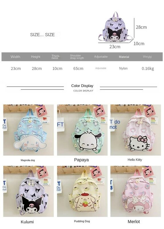 Sanrio Hello Kitty Mochila para Crianças, Cute Cartoon Bags, Burden Reduction, Kindergarten Backpack, Boys and Girls