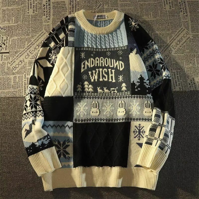 남녀공용 귀여운 트위스트 크리스마스 긴팔 스웨터, Y2K 스트리트, 미국 패션, 느슨한 풀오버 스웨터, 가을 및 겨울