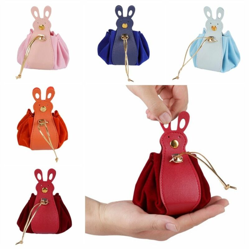 Бархатная сумка из искусственной кожи на шнурке, вместительный мешочек для хранения с мультяшными кроличьими ушками, свадебная сумка для конфет, для нового года
