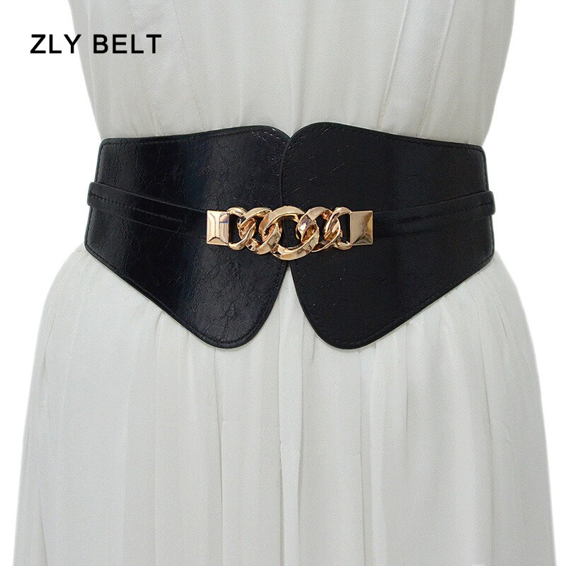 ZLY 2024 New Fashion Waist Band Women Luxury PU Leather Material Golden Metal Buckle Adjustable Elastic Frosted 68CM Waistband