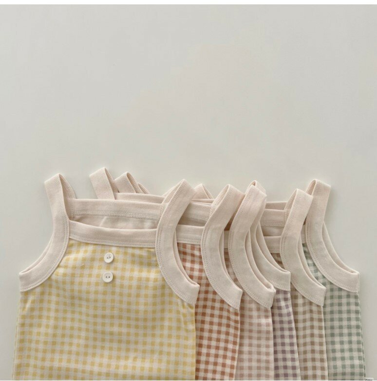 Set Baju Tanpa Lengan Bayi Baru 2023 Rompi Katun Tipis + Celana Pendek Musim Panas Anak Laki-laki Perempuan Setelan 2 Potong Pakaian Bayi Set Antilembap