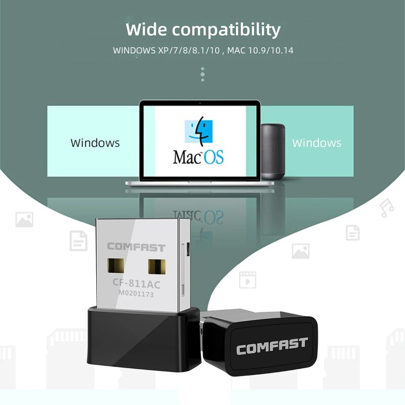 Clé USB sans fil pour PC, récepteur Wi-Fi, dongle pour P1, 7, 8, 10, 11, 650Mbps, adaptateur WiFi, carte réseau 2.4G et 5G, stérilisation 11ac, lecteur gratuit