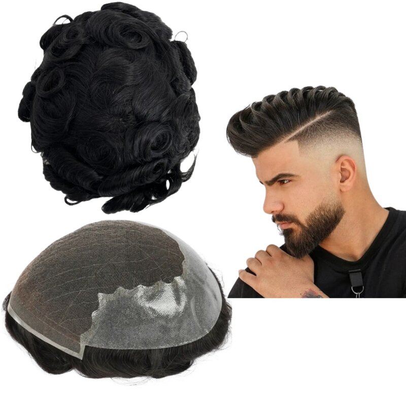 Toupee for Men Human Hair Wigs Men Toupee Q6 Prosthesis Units Patch Curly Wave Toupee Hair Real Human Replacemet