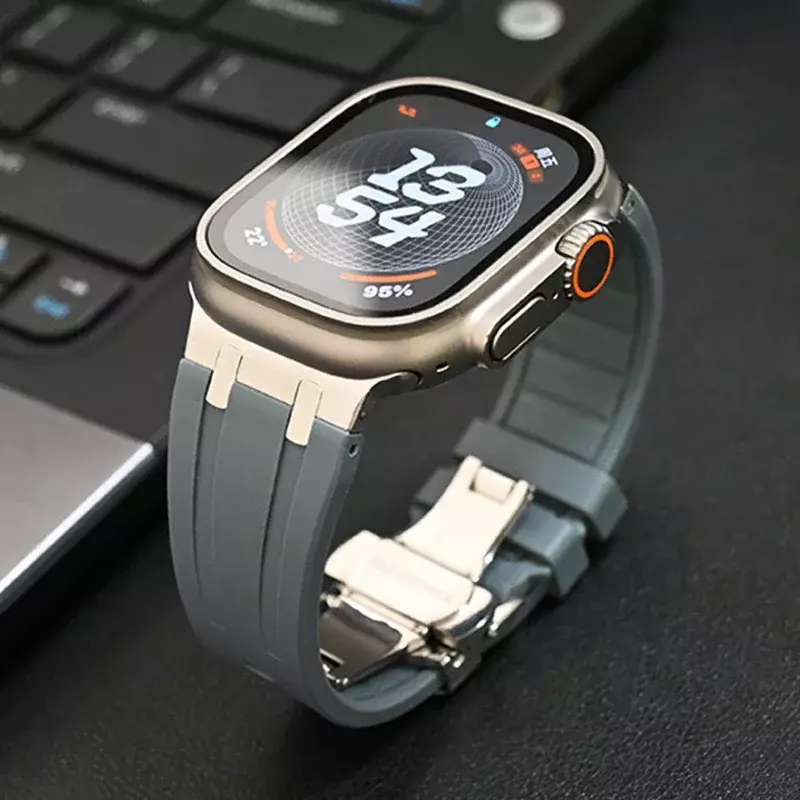 Tali silikon lembut untuk jam tangan Apple, tali silikon lembut untuk jam tangan Apple seri Ultra 2 1 49mm 9 8 7 41 45mm, gelang karet untuk iWatch 6 5 4 se 42mm 44mm
