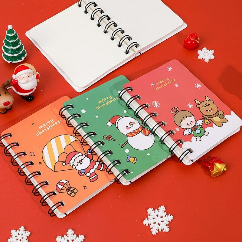 Buku catatan koil Natal kartun lucu lucu Santa Claus rusa besar manusia salju buku Notepad portabel perlengkapan kantor sekolah alat tulis anak-anak