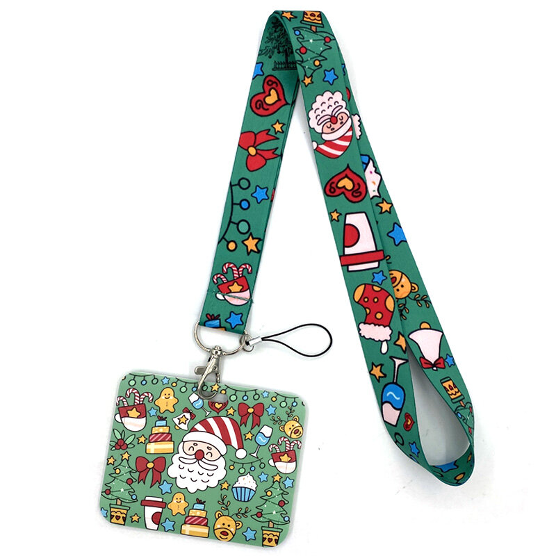 Father Christmas Green Gifts Art Cartoon Anime Fashion Lanyards Bus ID Name Work Card Holder Accessories Decorations Kids Gifts