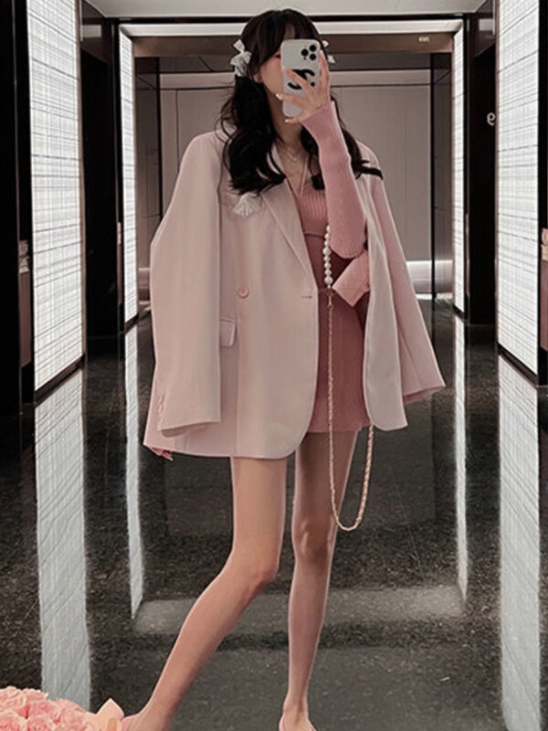 Blazers feminino básico design solto doce retro na moda minimalista puro estilo coreano lazer preppy estudantes all-match diário clássico