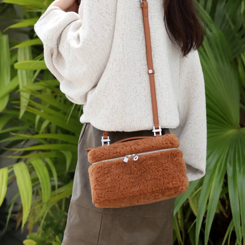 Bolsa portátil de lã de cordeiro para mulheres, mini lancheira sacos, designer minoritário, confortável, alta qualidade, moda, outono, inverno