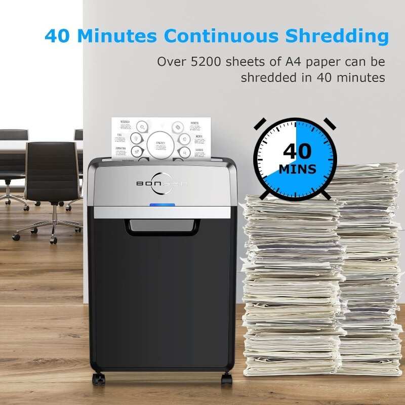 24-sheet cross-section shredder, 40 minutes continuous run time, commercial grade office shredder, 55dB ultra-quiet