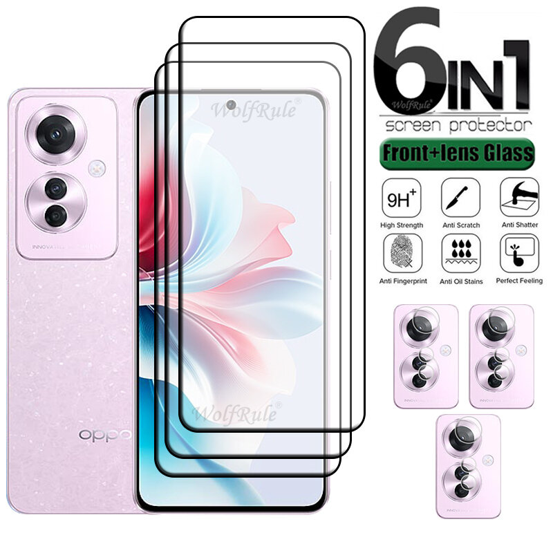 6-in-1 For Reno 11F Glass OPPO Reno 11F 5G Tempered Glass 9H Protective Full Cover Glue Screen Protector For Reno 11F Lens Glass