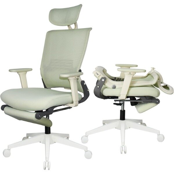 Składana ergonomiczne krzesło biurowe, wysokim oparciem krzesło z podnóżkiem na biurko, siateczkowa tylna krzesło do pracy na komputerze ze stałym zagłówkiem