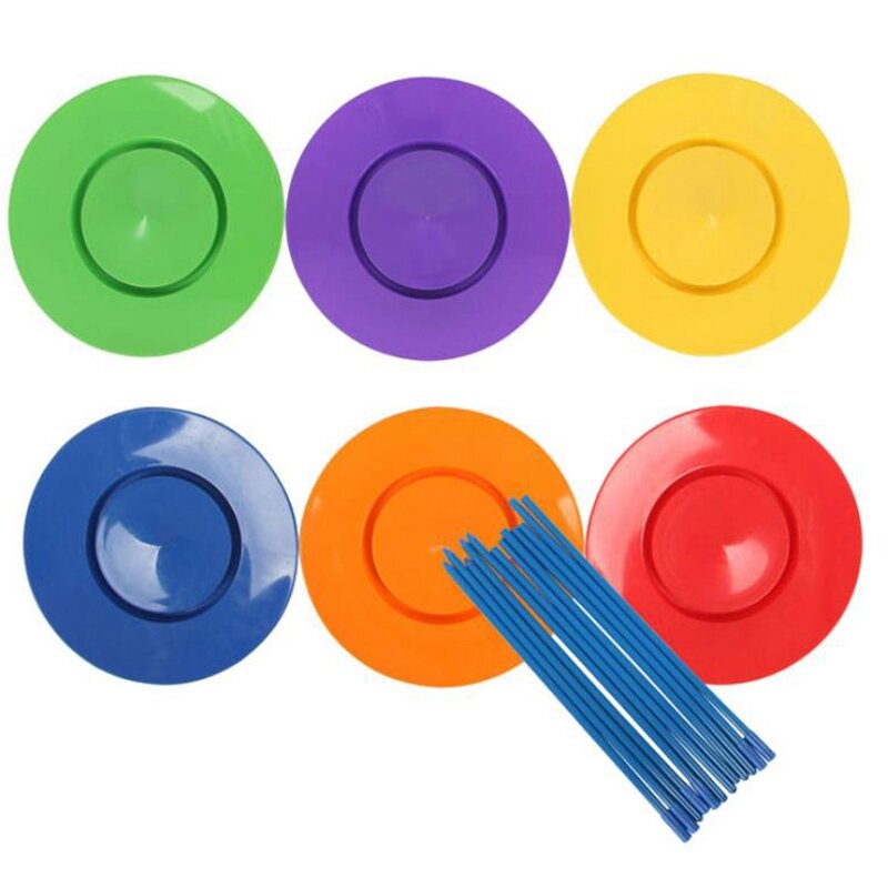 6 Sätze Kunststoff Spinn platte Jonglieren Requisiten Leistungs werkzeuge Kinder Kinder üben Balance Fähigkeiten Spielzeug nach Hause im Freien