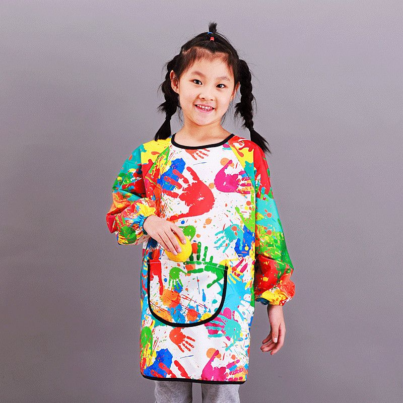 เสื้อคลุมพิมพ์ลายสำหรับเด็กผ้ากันเปื้อนศิลปะกันน้ำสำหรับเด็กอายุ3-8ปีผ้ากันเปื้อนสำหรับวาดภาพพร้อมแขนยาวของขวัญแต่งตัว