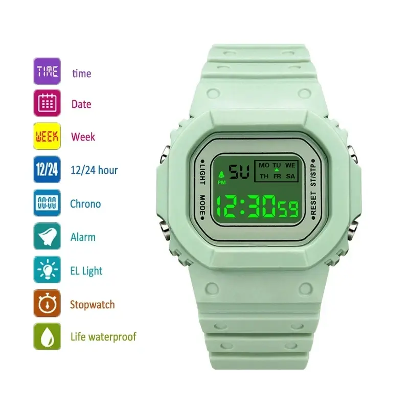 Jam tangan LED transparan wanita, jam tangan elektronik olahraga multiwarna, jam tangan pasangan pelajar, hadiah olahraga