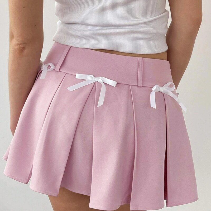 Summer Women's Pleated Skirt Casual Cute Bow A-Line Mini Skirt for Beach Vacation Club Streetwear Aesthetic Clothes