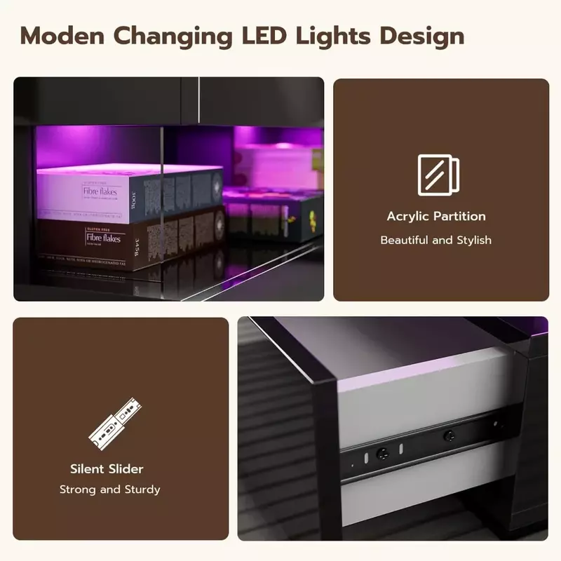 Tavolino con Design in acrilico spazio aperto e 2 cassetti portaoggetti con luce a LED a 16 colori per soggiorno camera da letto, tavolino