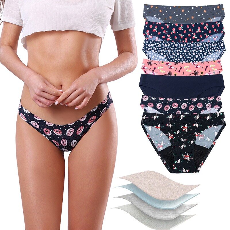 Young Girls Printed Period Underwear Seamless Washable Sanitary Napkins Menstrual Pants