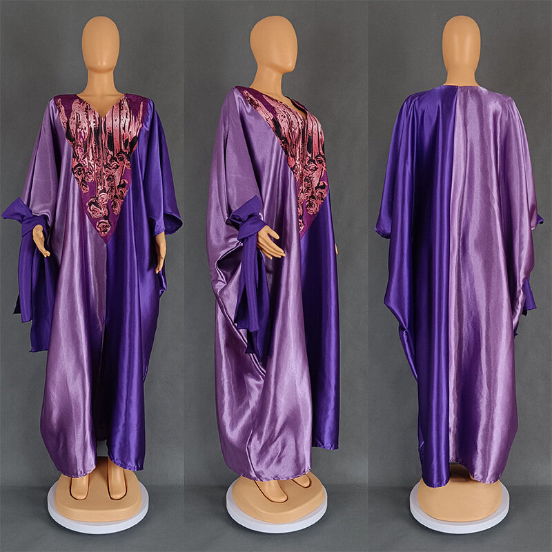 2024 African Plus Size Dresses for Women Autumn Spring Elegant V-neck Party Evening Maxi Dress Boubou Muslim Fashion Caftan