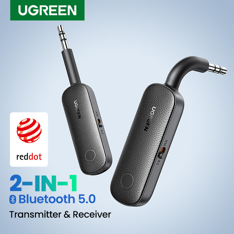 UGREEN 2-In-1 Penerima Pemancar Adaptor Bluetooth AUX 5.0 Nirkabel 3.5Mm Stereo Adaptor untuk Earphone TV Audio Mobil