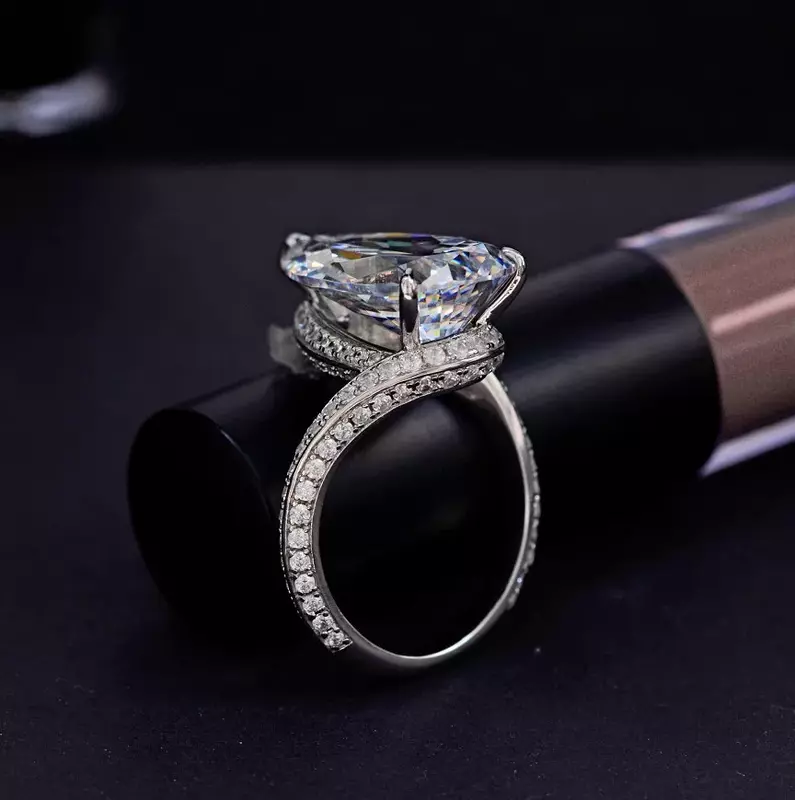 Luksusowa kropla wody 18ct Moissanite diamentowy pierścionek 100% oryginalne obrączka zaręczynowe ze srebra 925 dla kobiet biżuteria