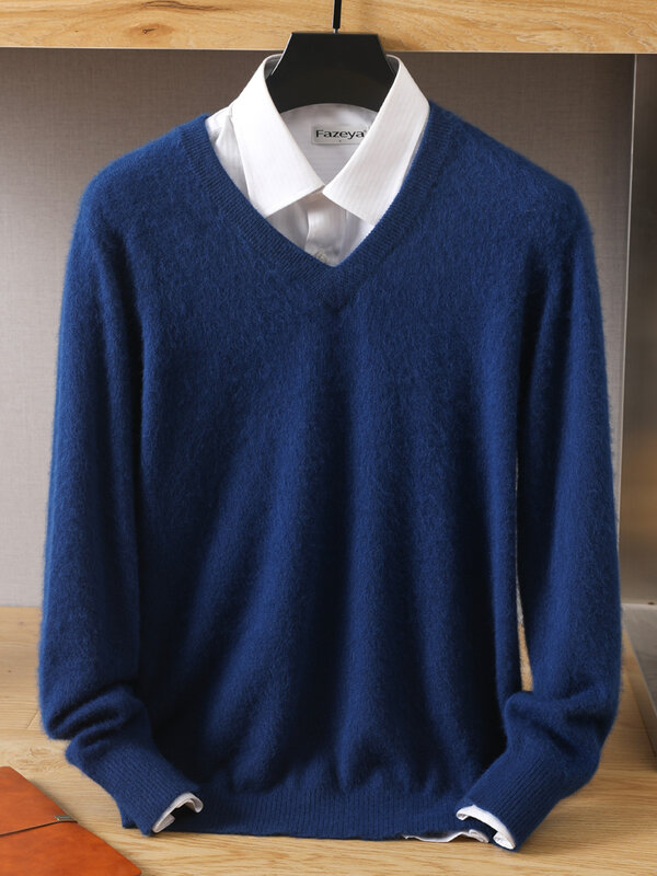 MVLYFLET-suéter de Cachemira de visón con cuello en V para hombre, Jersey de punto de gran tamaño, Tops de manga larga, jerséis de alta gama, novedad de invierno, 2023